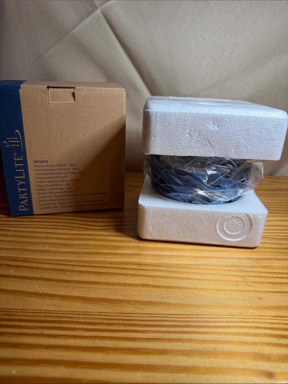 NIB Vintage PartyLite Blue Waves Ceramic Votive Tealight Candle Holder P91876